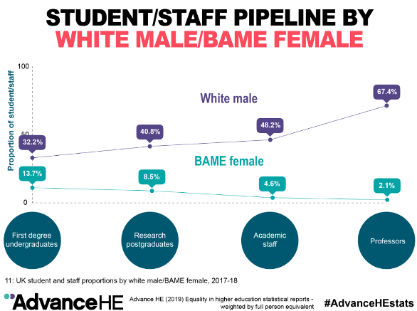 Student staff pipeline by white male/bame female