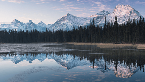 Mountain range reflected in lake