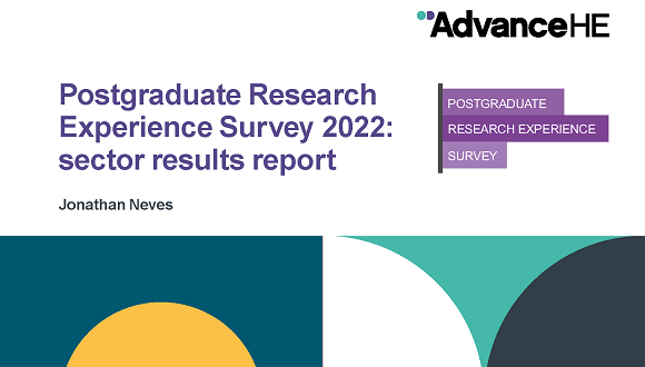 Image of the front cover of Advance HE's Postgraduate Research Experience Survey 2022