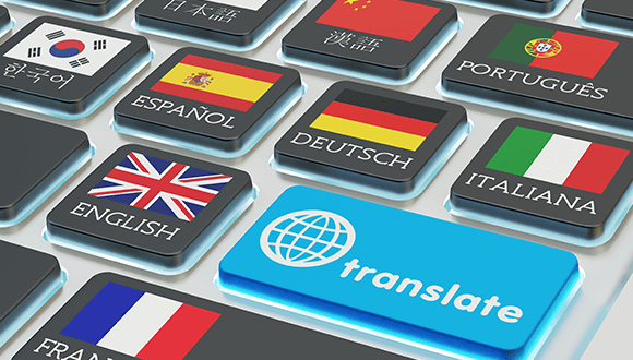 Keyboard with different languages on it