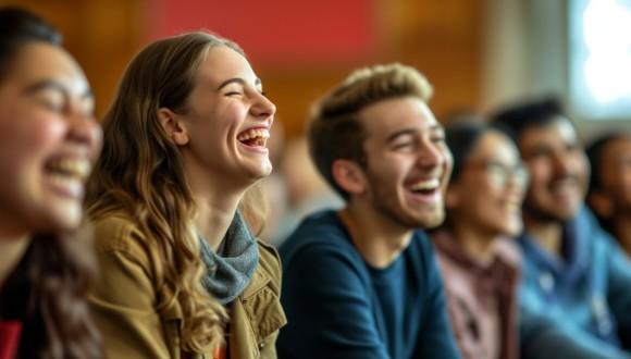 Students laughing in a lecture
