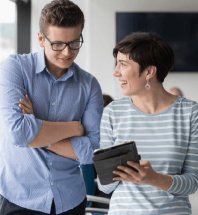 Two people in conversation.